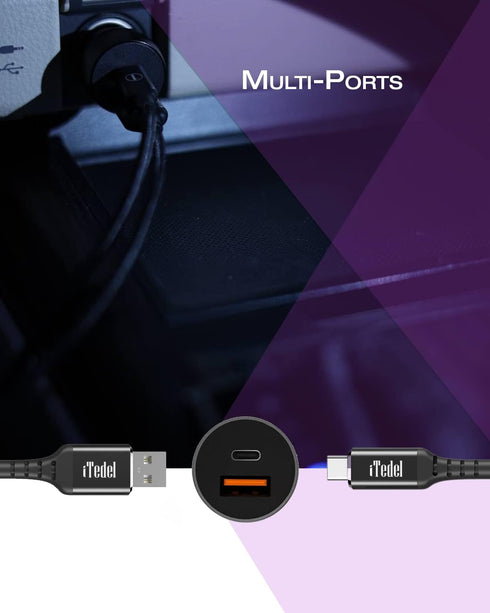 iTedel Fast USB C Car Charger 36W Dual Port C/A Cigarette Lighter USB Charger Car Essentials Rapid PD Charger Adapter for All iPhone Models, iPad,...