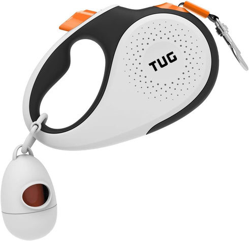 TUG 360° Tangle-Free Retractable Dog Leash with Waste Bag Dispenser (Small, White/Orange)...