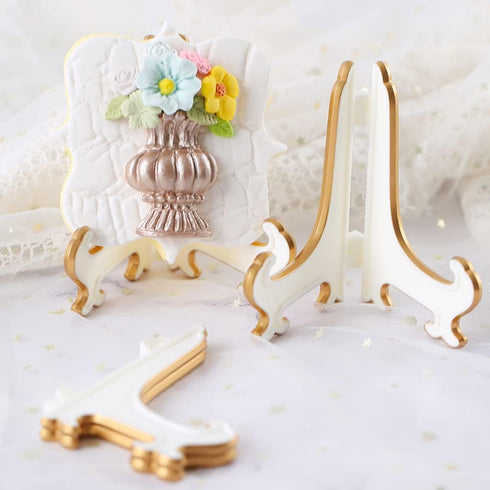 KALAIEN 5" Easel Display Stand Plastic Easels Decorative Plate Holders Picture Frame Stand White Gold (6 Pack) (white 5inch)...