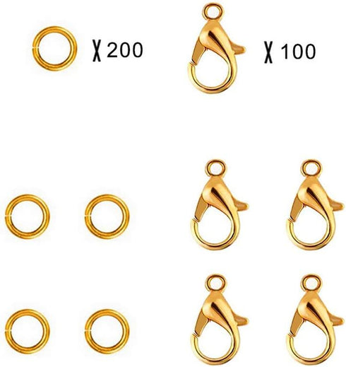 300 pcs Gold Lobster Claw Clasps with Open Jump Rings Set Jewelry Clasps Lobster Claw Clasps for Jewelry Making Findings and Bracelets Stocking St...