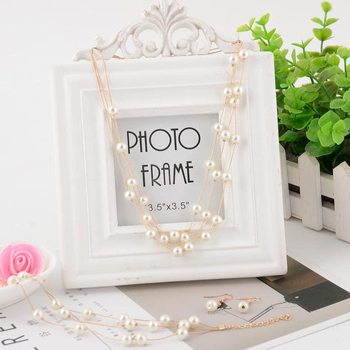 Gold Layered Pearl Necklaces for Women Faux Pearls Necklace Bracelet Earring Set for Women Girls Multi Layered Pearl Choker Necklaces...