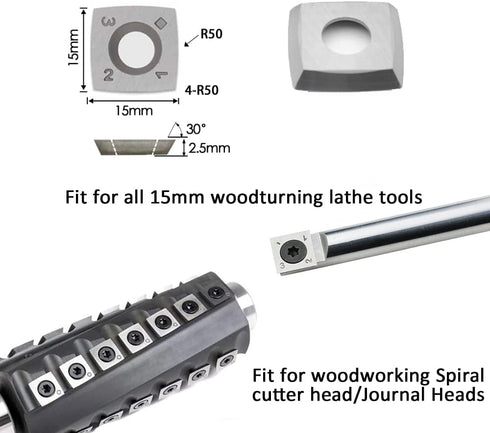 15mm Square with 2"Radius Carbide Inserts Cutters 15×15×2.5mm-R50 Replacement for Woodworking Fits Spiral, Helical Planer Cutter, Lathe, Turning T...