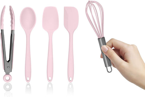 Country Kitchen Set of Five Pink and Gunmetal Silicone MINI Kitchen Utensil Set...