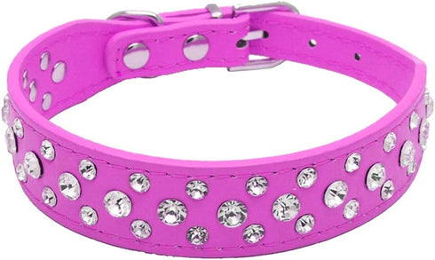 Rhinestone Dog Collar, Bling Rhinestone PU Leather Crystal Diamond Pet Dog Cat Puppy Collar S M L XL (M, Hot Pink)...