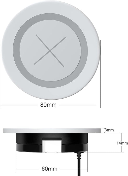 Desk Wireless Charger, JE Make IT Simple 15W Fast Charging Station Desktop Grommet Sleek Invisible Power Charging Pad, for iPhone 15, Samsung, Air...