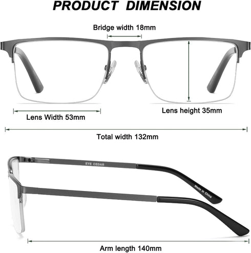 EYECEDAR Blue Light Blocking Reading Glasses for Men Computer Eyeglasses Metal Half Frame Spring Hinges 5 Pack Readers 1.75...