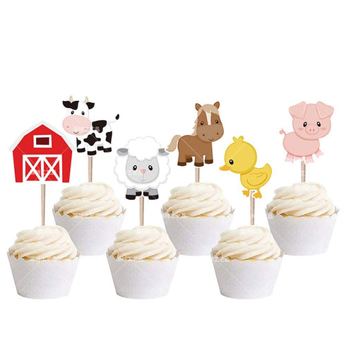 Hongkai 24PCS Farm Animal Theme Cake Cupcake Toppers for 1st Birthday Kids Birthday Baby Shower Wedding Decorations Supplies...