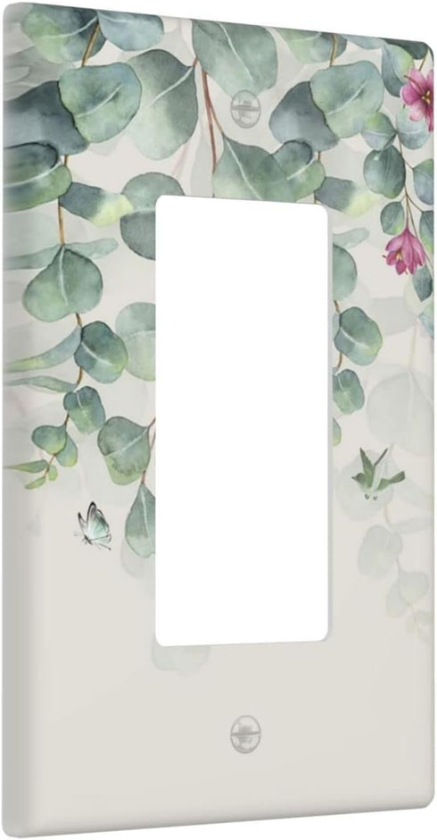 Green Leaf Flower Butterfly Birds Light Switch Cover Decorative 1 Gang Wall Plate Single Rocker Switch Plate Outlet Covers for Home Kitchen Bedroo...