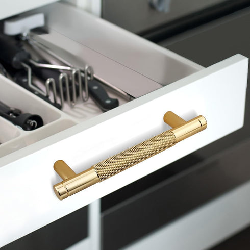 2 Pack 3 3/4 Inch 96 mm Gold Knurled Cabinet Handles Cabinet Pulls Aluminum Handles Drawer Pulls Oxidation Finish with Diamond Pattern 5" Length (...