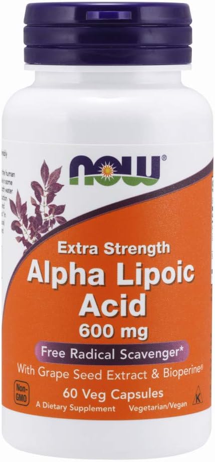 NOW Supplements, Alpha Lipoic Acid 600 mg with Grape Seed Extract & Bioperine®, Extra Strength, 60 Count (Pack of 1)...