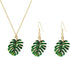 Green Enamel Monstera Leaves Drop Earrings Necklace Set Tropical Palm Tree Leaf Jewelry for Summer...