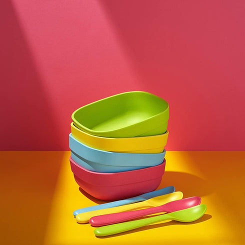 Bamboo Kids Bowls, 4 Pack Set, Stackable Bamboo Dinnerware for Kids, Bamboo Fiber Kids Bowls Set, Dishwasher Safe and Stackable...