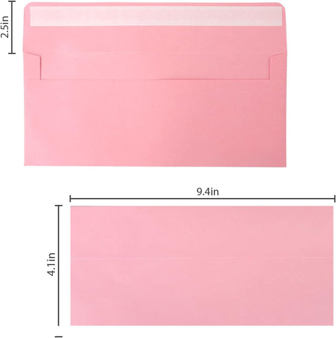 50 packs #10 Business envelopes, pink envelopes, self-sealing standard envelopes, suitable for personal and business, checks, mailing letters, inv...