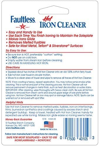 FAULTLESS Hot Iron Cleaner, Non-Toxic Steam Iron Cleaner, Removes Melted Fabrics, Glue, Hard Water, Lime Deposits & Starch - 2 X 0.17 oz Tubes Bli...