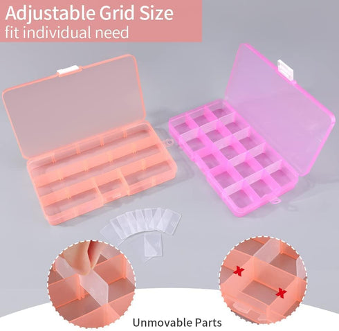 Opret 15 Girds Bead Organizer(4 Pack), Earring Organizer Box, SMALL Plastic Containers with Adjustable Dividers for Crafts Jewelry Screws Fishing ...