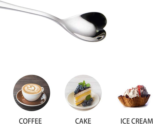 Demitasse Spoon, Mini Coffee Spoon, Small Dessert Spoons, 4.9-Inch 18/10 Stainless Steel Heart Shaped Spoon Set of 6, Cute Stirring Spoon for Tea,...