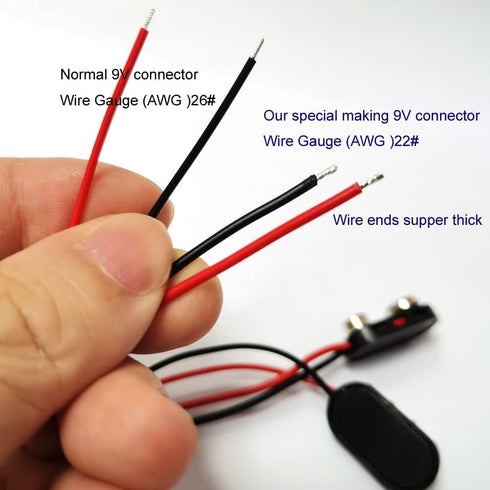 (Pack of 5 22AGW Wires I-Type 9V Battery Connector, 9 Volt Battery Clip, 9V Battery Clip Connector with 22agw Wire and Hard Buckle Plastic Housing...