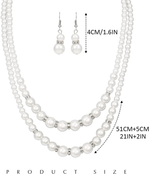 Unicra 1920s Gatsby Pearl Jewelry Set Vintage Crystal Bride Necklace Earrings Set Silver Pearl Multilayer Bridal Necklace Jewelry Accessories for ...