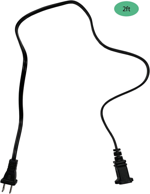 Short Extension Cord 2 Foot, 18 AWG Small 2 Prong Power Cord Cable, Black Male to Female Outlet Saver for Indoor Use, 2 Ft AC Power Extensions Cab...
