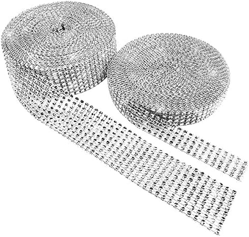 BTSD-home 20Yards Rhinestone Ribbon Roll Diamond Ribbon for Crafts, Cake, Birthday Decorations, Wedding, Baby Shower Event and Arts 2 Rolls (Silve...