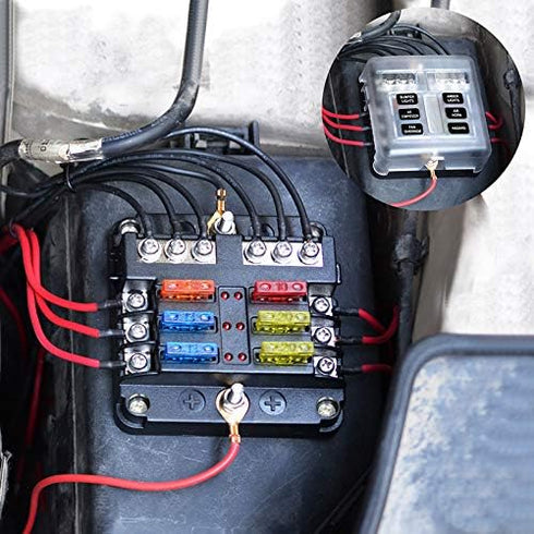 SOYOND 12 Volt Fuse Block, Boat Marine Fuse Block Panel with LED Warning Indicator Damp-Proof Cover 6 Circuits Fuse Box with Negative Bus Fuse Pan...