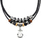 Men Black Leather Necklace Vintage Tribal Style Boho Hipppie Double Layered Black Braided Beaded Anchor Pendant Pirate Necklace...