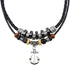 Men Black Leather Necklace Vintage Tribal Style Boho Hipppie Double Layered Black Braided Beaded Anchor Pendant Pirate Necklace...