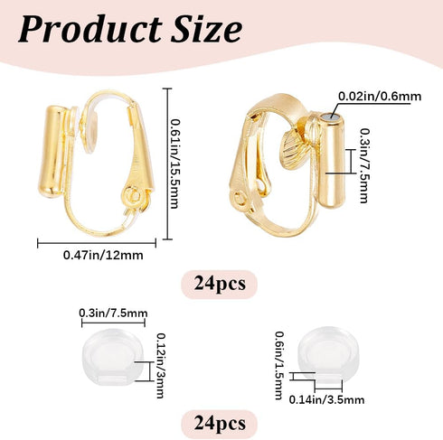 1 Box 24Pcs Real 18K Gold Plated Clip Earring Converter Clip Earrings Findings Brass Painless Non Pierced Earring Converter with Pads Earring Clip...