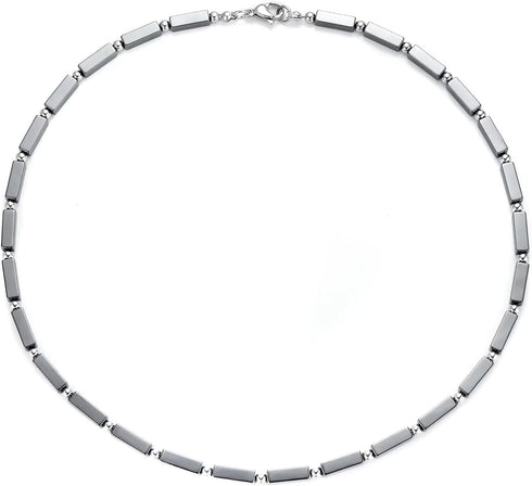Stainless Steel Beads Gem Stone Bead Link Chain Choker Collar Pendant Necklace for Men Women,...