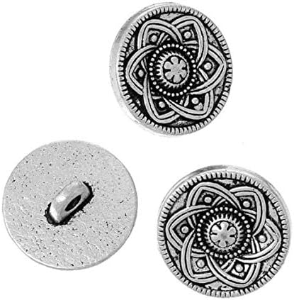 12 PCS Antique Silver Six-Petal Flower Carving Circle Button Vintage Coat Button High-Grade Alloy Button Trench Coat Button...