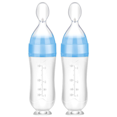 Nuanchu Baby Spoons 2 Pack Silicone Baby Food Feeder 3 oz Squeeze Feeding Spoon Toddler Dispensing Feeder Suction Cup Design Travel Friendly for K...