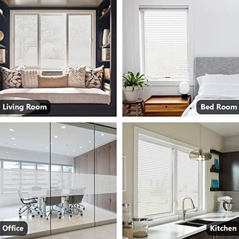 LEMON CLOUD Privacy Window Film Self-adhesive No-Glue Static Cling Stripe Pattern Frosted Window Film Decorative Privacy Glass Film for Office Hom...