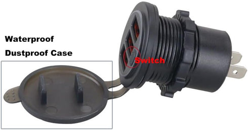 3 Ports Quick Charge 3.0 USB Car Charger, 18W QC3.0 USB Cigarette Lighter Outlet Socket with Switch, 12V-24V Dashboard Flush Mount Charger for Car...
