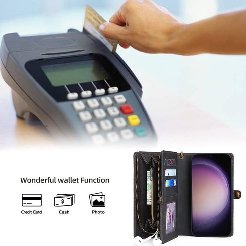 Asuwish Phone Case for Samsung Galaxy S23 5G Zipper Wallet Detachable Cover with Tempered Glass Screen Protector and Leather Flip Card Holder Cell...