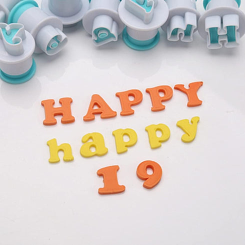 Suwimut 62 Pieces Fondant Alphabet Letter Cutters and Number Set, Cake Biscuit Mold Decorating Tools, Cookie Stamp Impress Embosser Plunger, Upper...
