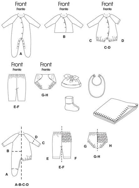 McCall's Patterns M6223 Infants' Coveralls, Top, Bodysuit, Pants, Diaper Cover, Blanket, Booties, Bib and Hat...