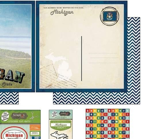 Scrapbook Customs Themed Paper and Stickers Scrapbook Kit, Michigan Vintage...