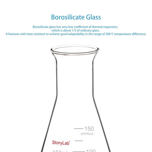 stonylab Glass Wide Mouth Erlenmeyer Flask, 150 ml Borosilicate Glass Erlenmeyer Flask with Heavy Duty Rim, 1 Pack...