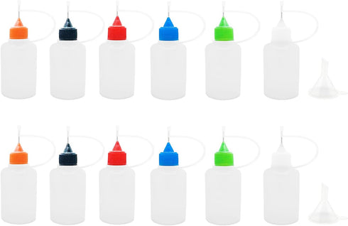 12 Pcs Precision Tip Applicator Bottles, 1 Ounce Translucent Glue Bottles, with 2 Mini Funnel, Multicolor Lids...