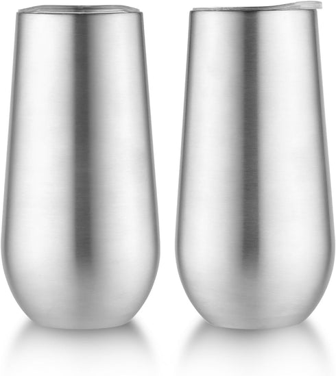 Sivaphe 2Pack Stemless Champagne Flutes Set with Lid Stainless Steel Insulated Vacuum Tumbler Cocktail Cups Reusable Wedding Toasting Method 6 Oun...