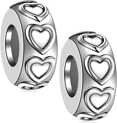 GW 2PCS Charm Stopper Sterling Silver 925 with Bead Charms Spacers for Bracelets DIY Jewelry Gifts for Women (Silver-Heart)...
