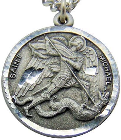 Saint Michael Round Pewter Medal Pendant 1 Inch on 24 Inch Stainless Steel Chain Gift...