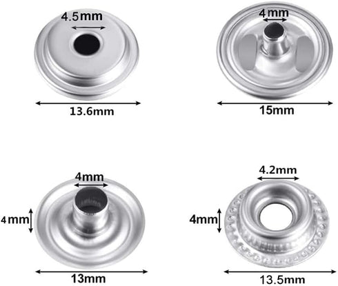 240 Pieces Stainless Steel Snap Fastener Kit, BetterJonny 15mm Snap Button Press Stud Cap with 3 Setting Tools Storage Box for Marine Boat Canvas ...