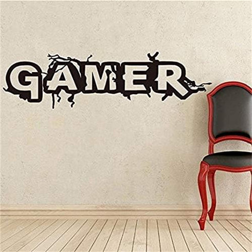 Gamer Wall Decal Vinyl Decal Art Design Stickers for Home Playroom Bedroom Game Boys Room Game Center Internet Bar(Gamer, 35" W x 11" H)...