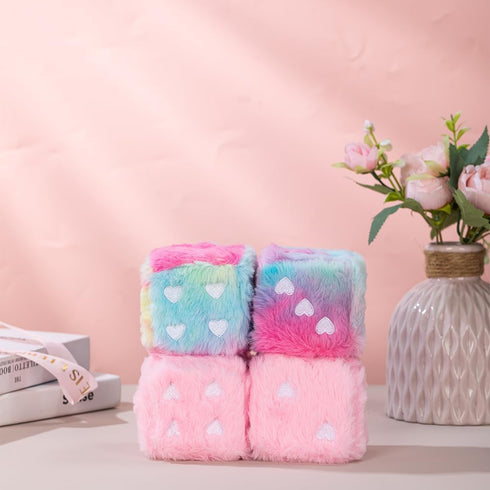 Heart Embroidered Baby Pink Fuzzy Plush Dice - 3-Inch Decorative Car Mirror Hanging Ornaments, Soft Foam, Easy Install, Great Gift Idea (Baby Pink...