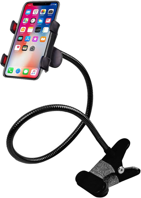Gooseneck Lazy Cell Phone Holder, Universal Desktop Iron Metal Mobile Phone Holder with Adjustable Gooseneck Arm, Mobile Mount for Bed, Desk, Offi...
