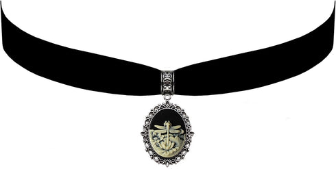 Victorian Vault Black Velvet Choker Dragonfly Cameo Gothic Steampunk Pendant Necklace...