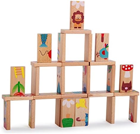 28 Pcs of Educational Wooden Toy Domino Animal Puzzles Kids Game Gift...