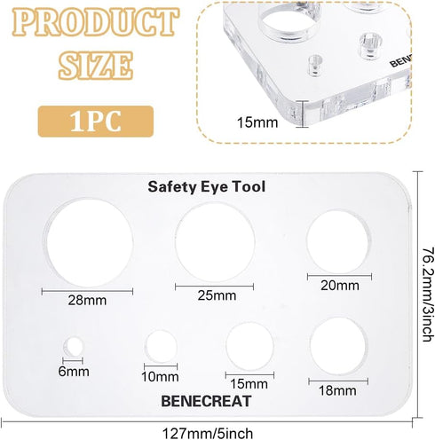 BENECREAT Acrylic Clear Safety Eye Insertion Tool, Washer Installation Aid, Crochet Tool for DIY Craft, Plush Bear Eye Installation, Doll Making S...