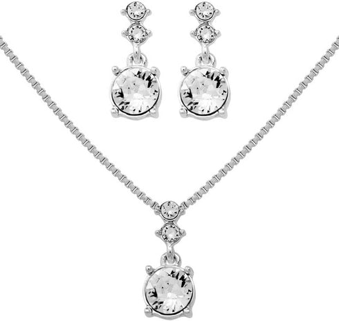 Nine West Silver-Tone and Crystal Necklace and Earrings Set...
